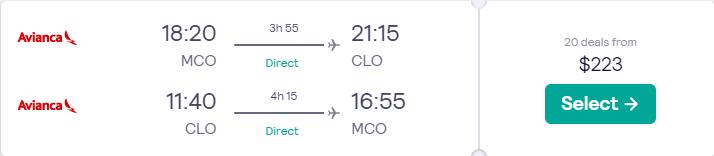 Summer flights from Orlando, Florida to Colombian cities from only $210 roundtrip with Avianca. Flight deal ticket image.