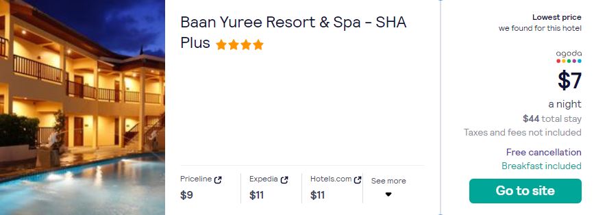 Stay at the 4* Baan Yuree Resort in Phuket, Thailand for only $7 USD per night. Flight deal ticket image.