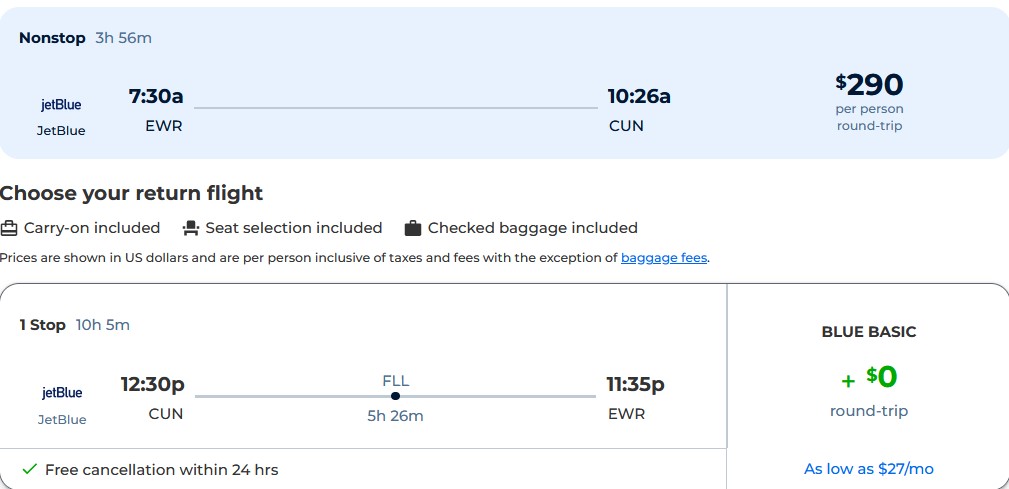 Non-stop from New York to Cancun, Mexico for only $290 roundtrip (Sep