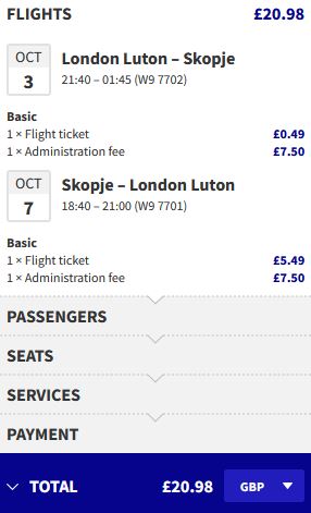 Summer, non-stop flights from London, UK to Skopje, Macedonia for only £20 roundtrip. Flight deal ticket image.