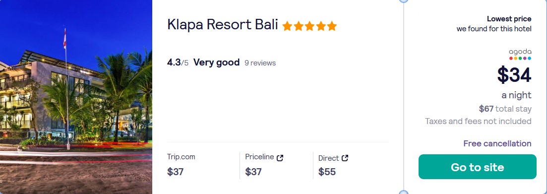 Stay at the 5* Klapa Resort Bali in Bali, Indonesia for only $34 USD per night. Flight deal ticket image.