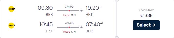 Cheap flights from Berlin, Germany to Phuket, Thailand for only €388 roundtrip. Flight deal ticket image.