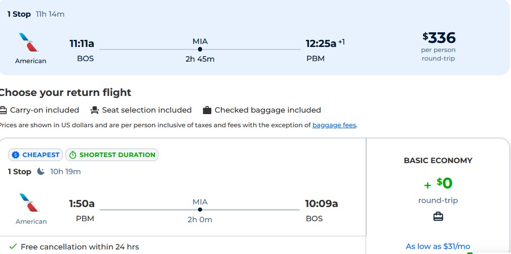 Click here to book this cheap flight deal. Cheap flights from Boston to Paramaribo, Suriname for only $336 roundtrip with American Airlines. Flight deal ticket image.