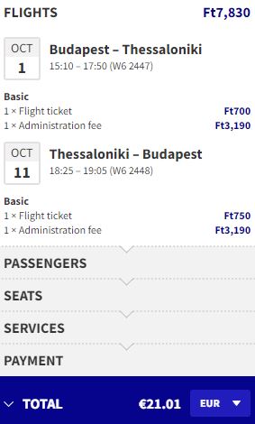 Click here to book this cheap flight deal. Non-stop flights from Budapest, Hungary to Thessaloniki, Greece for only €21 roundtrip. Flight deal ticket image.