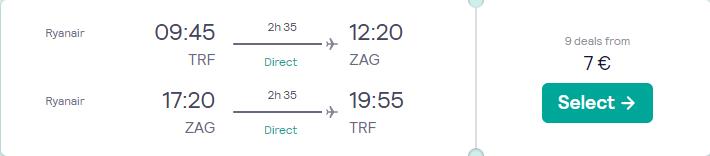 Non-stop flights from Oslo, Norway to Zagreb, Croatia for only €7 roundtrip. Flight deal ticket image.