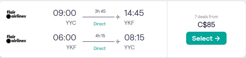 Click here to book this cheap flight deal. Non-stop flights from Calgary, Canada to Toronto for only $85 CAD roundtrip. Flight deal ticket image.