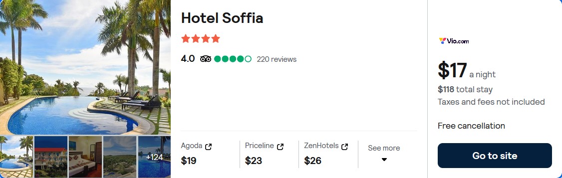 Stay at the 4* Hotel Soffia in Boracay, Philippines for only $17 USD per night. Flight deal ticket image.