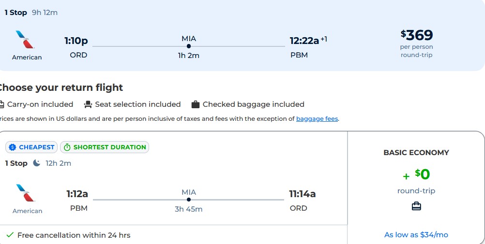 Cheap flights from Chicago to Paramaribo, Suriname for only $369 roundtrip with American Airlines. Flight deal ticket image.