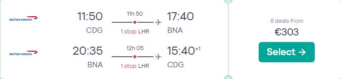 Cheap flights from Paris, France to Nashville, USA for only €303 roundtrip with British Airways. Flight deal ticket image.