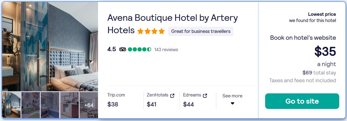 Stay at the 4* Avena Boutique Hotel by Artery Hotels in Krakow, Poland for only $35 USD per night. Flight deal ticket image.