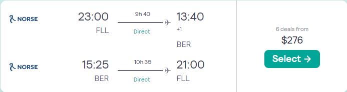 Non-stop flights from Fort Lauderdale to Berlin, Germany for only $276 roundtrip. Flight deal ticket image.