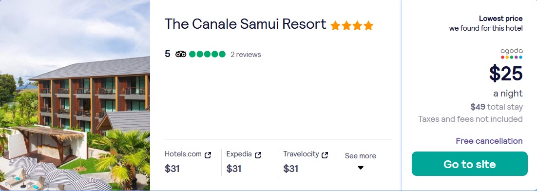 Stay at the 4* The Canale Samui Resort in Koh Samui, Thailand for only $25 USD per night. Flight deal ticket image.