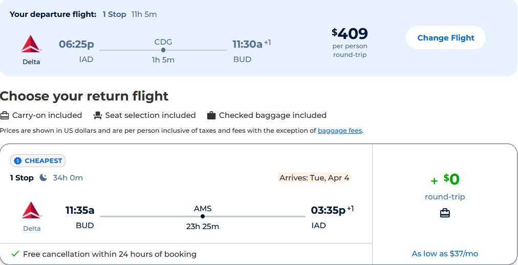 Washington DC to Budapest, Hungary for only 409 roundtrip (JanSep dates)