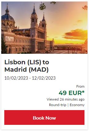 Click here to book this cheap flight deal. TAP Air Portugal are currently running a Black Friday promo where you can fly across Europe from only €49 roundtrip. Flight deal ticket image.