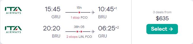Cheap flights from Sao Paulo, Brazil to Brussels, Belgium for only $635 USD roundtrip. Flight deal ticket image.