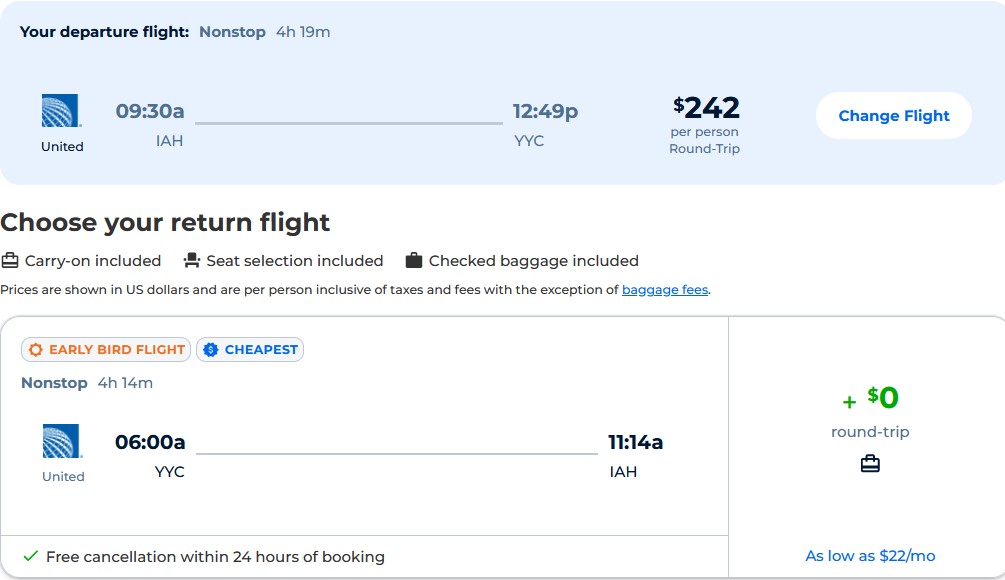 Nonstop from Houston, Texas to Calgary, Canada for only 242 roundtrip