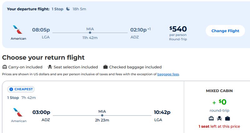 Business Class flights from US cities to San Andres Island, Colombia from only $540 roundtrip with American Airlines. Flight deal ticket image.