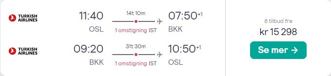 Business Class flights from Oslo, Norway to Bangkok, Thailand for only €1451 roundtrip with Turkish Airlines. Flight deal ticket image.