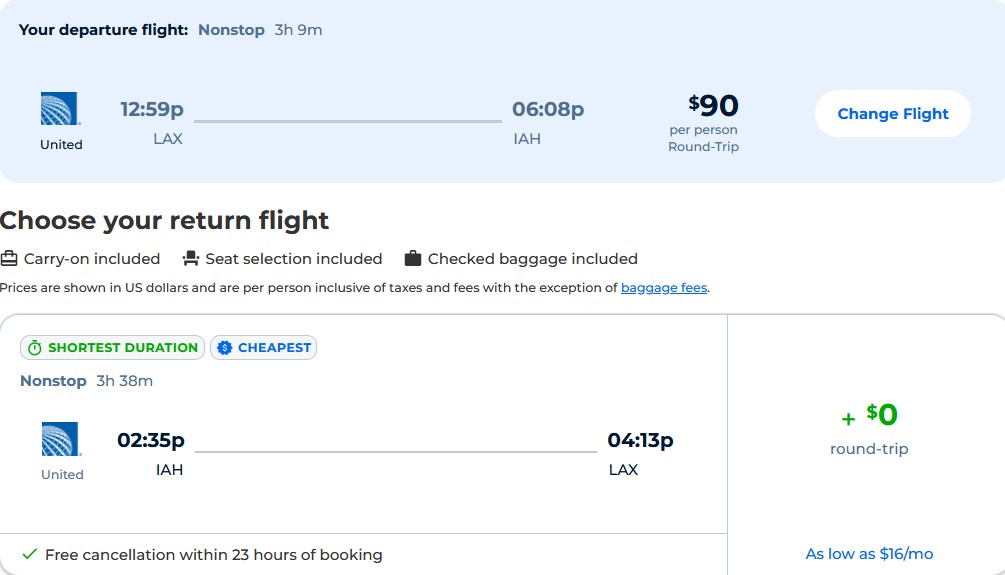 Nonstop from Los Angeles to Houston, Texas (& vice versa) for only 90