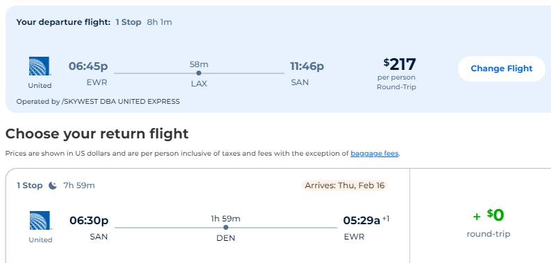 New York to San Diego (& vice versa) for only $217 roundtrip (Feb-Mar dates)