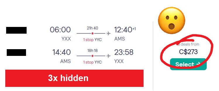Dump flights from Western Canada to Amsterdam, Netherlands. Flight deal ticket image.