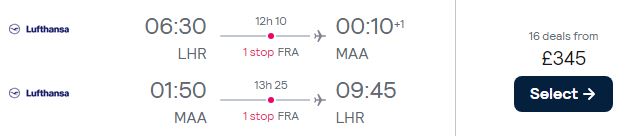 Cheap flights from London, UK to Chennai, India for only £345 roundtrip with Lufthansa. Flight deal ticket image.