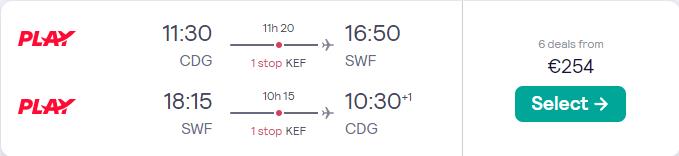 Click here to book this cheap flight deal. Cheap flights from Paris, France to Eastern USA from only €254 roundtrip. Flight deal ticket image.