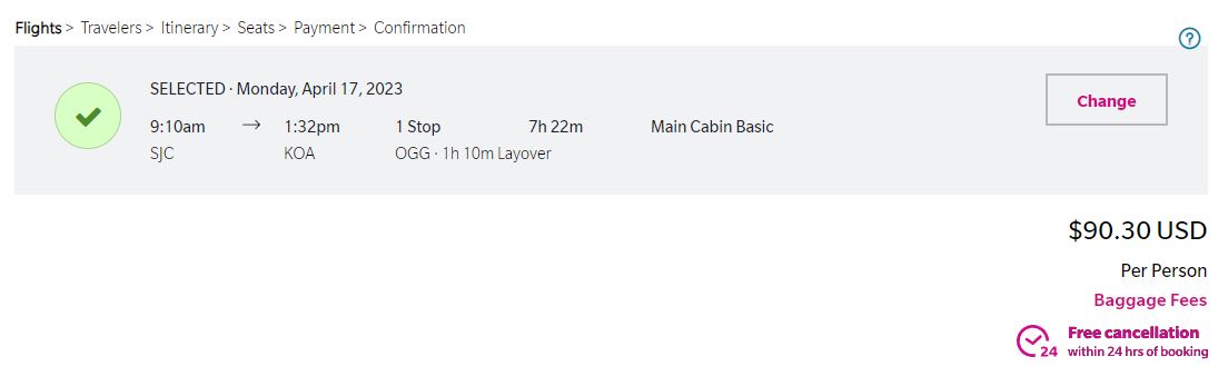 Cheap flights from West Coast USA to Hawaii from only $90 one-way with Hawaiian Airlines. Also works in reverse. Flight deal ticket image.