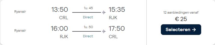 Vols sans escale de Bruxelles, Belgique à Rijeka, Croatie pour seulement 25 € aller-retour.  Image du billet de l'offre de vol.