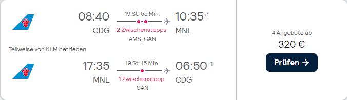 Click here to book this cheap flight deal. Cheap flights from Paris, France to East Asia from only €320 roundtrip with KLM. Flight deal ticket image.
