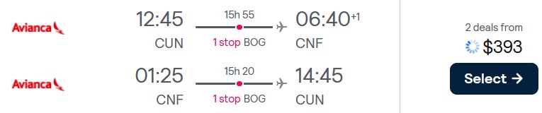 Click here to book this cheap flight deal. Cheap flights from Cancun, Mexico to Belo Horizonte, Brazil for only $393 USD roundtrip with Avianca. Flight deal ticket image.