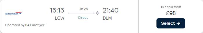 Business Class flights from London, UK to Greek and Turkish from only £98 one-way with British Airways Flight deal ticket image.