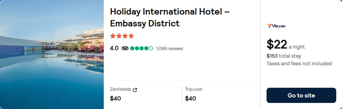 Stay at the 4* Holiday International Hotel – Embassy District in Dubai, UAE for only $22 USD per night. Flight deal ticket image.