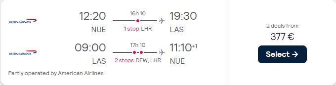 Cheap flights from Nuremberg, Germany to Western USA from only €377 roundtrip with British Airways. Flight deal ticket image.