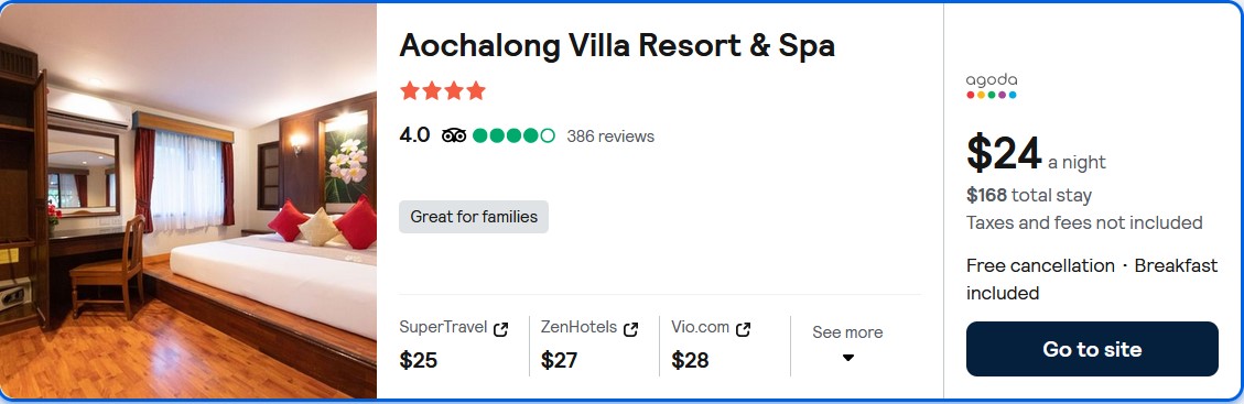 Stay at the 4* Aochalong Villa Resort & Spa in Phuket, Thailand for only $24 USD per night. Flight deal ticket image.