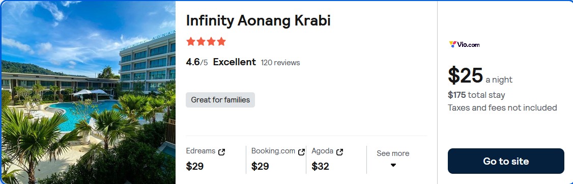 Stay at the 4* Infinity Aonang Krabi in Krabi, Thailand for only $25 USD per night. Flight deal ticket image.
