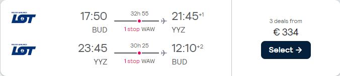 Cheap flights from Budapest, Hungary to ________ from only €334 roundtrip with LOT Polish Airlines. Flight deal ticket image.