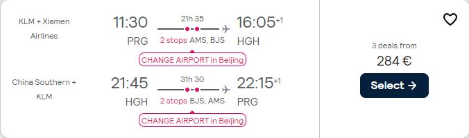 Click here to book this cheap flight deal. Cheap flights from Czech Republic or Germany to Hangzhou, China from only €284 roundtrip. Flight deal ticket image.