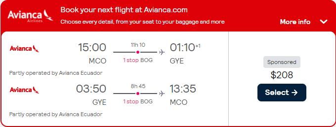 Click here to book this cheap flight deal. Summer flights from Orlando, Florida to South America from only $208 roundtrip with Avianca. Flight deal ticket image.