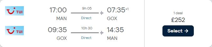 Non-stop, last minute flights from Manchester or London, UK to  from only £252 roundtrip. Flight deal ticket image.