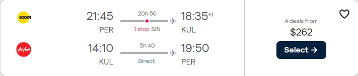 Cheap flights from Australian cities to South-East Asia from only $262 AUD roundtrip. Flight deal ticket image.