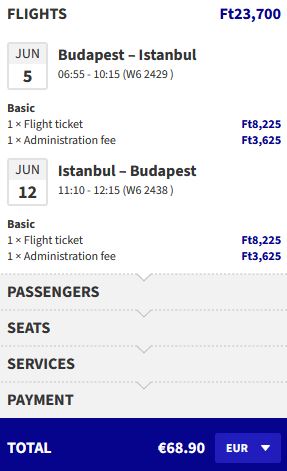 Non-stop flights from Budapest, Hungary to Istanbul, Turkey for only €68 roundtrip. Flight deal ticket image.