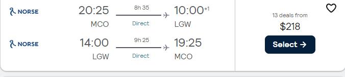 Click here to book this cheap flight deal. Non-stop flights from Orlando, Florida to London, UK for only $218 roundtrip. Flight deal ticket image.