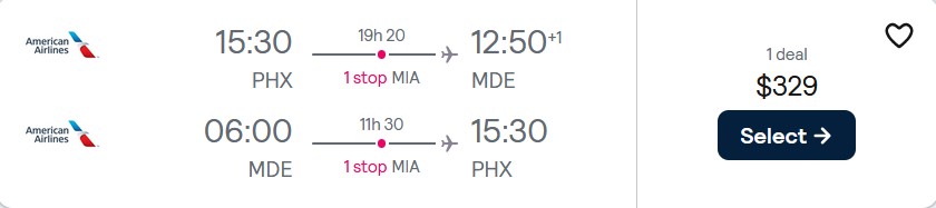 Cheap flights from Phoenix, Arizona to Medellin, Colombia for only $329 roundtrip with American Airlines. Flight deal ticket image.