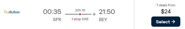 Error Fare Business Class flights from to Beirut, Lebanon for only $24 USD one-way. Flight deal ticket image.