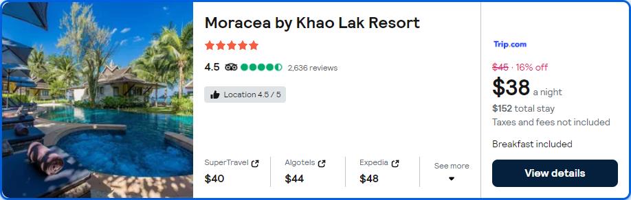 Stay at the 5* Moracea by Khao Lak Resort in Khao Lak, Thailand for only $38 USD per night. Flight deal ticket image.