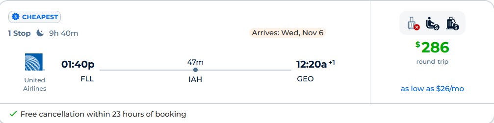 Summer flights from Miami to Guyana for only $286 roundtrip with United Airlines. Flight deal ticket image.