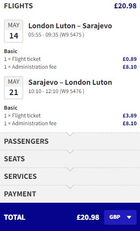 Summer, non-stop flights from London, UK to Sarajevo, Bosnia and Herzegovina for only £20 roundtrip. Flight deal ticket image.