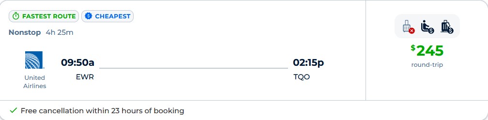 Non-stop, summer flights from New York to Tulum, Mexico for only $245 roundtrip with United Airlines. Flight deal ticket image.