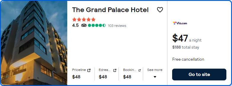 Click here to book this cheap flight deal. Stay at the 5* The Grand Palace Hotel in Addis Ababa, Ethiopia for only $47 USD per night. Flight deal ticket image.
